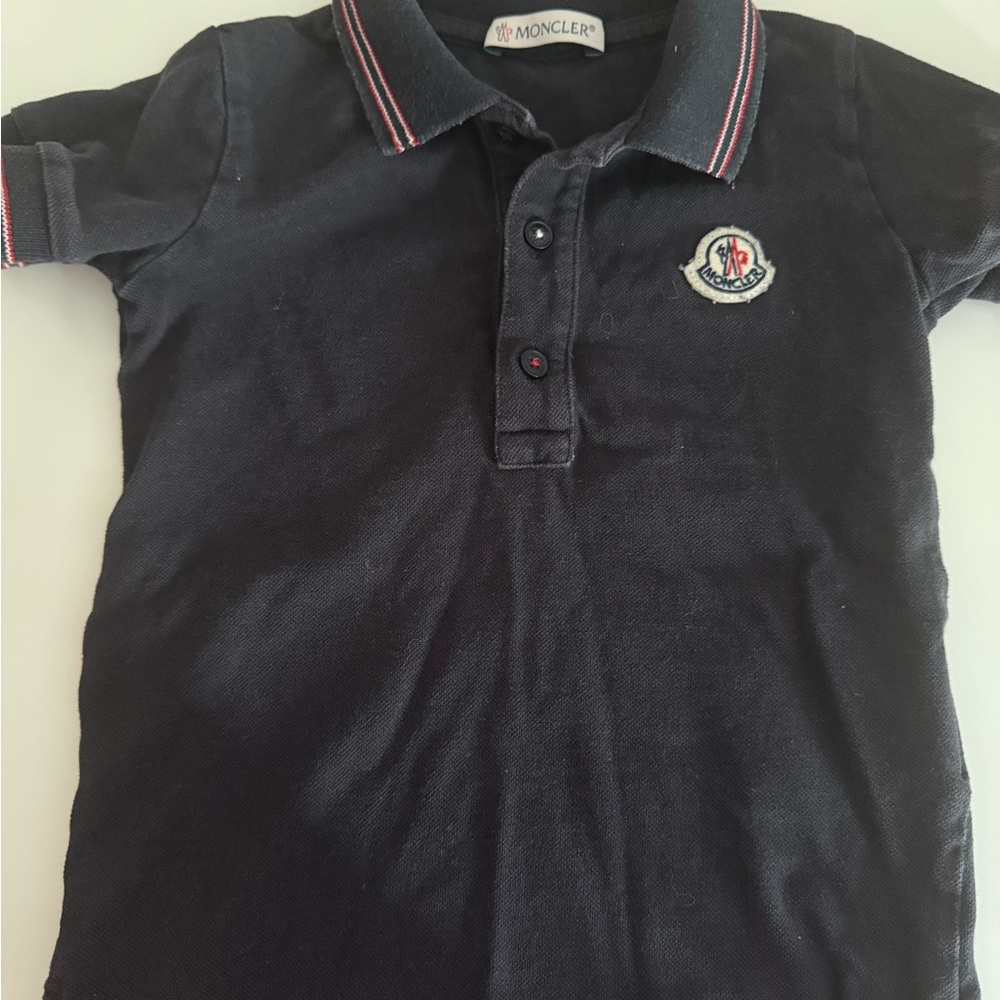 Moncler Black Polo Shirt with Striped Trim